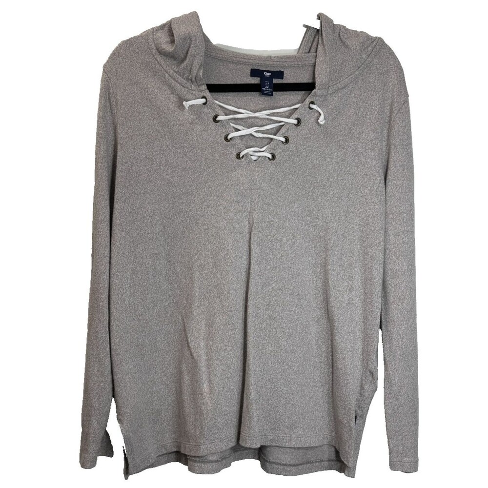 Gap Hoodie Women's Size L Criss Coss Lace Up V-Neck Casual Pullover Sweatshirt